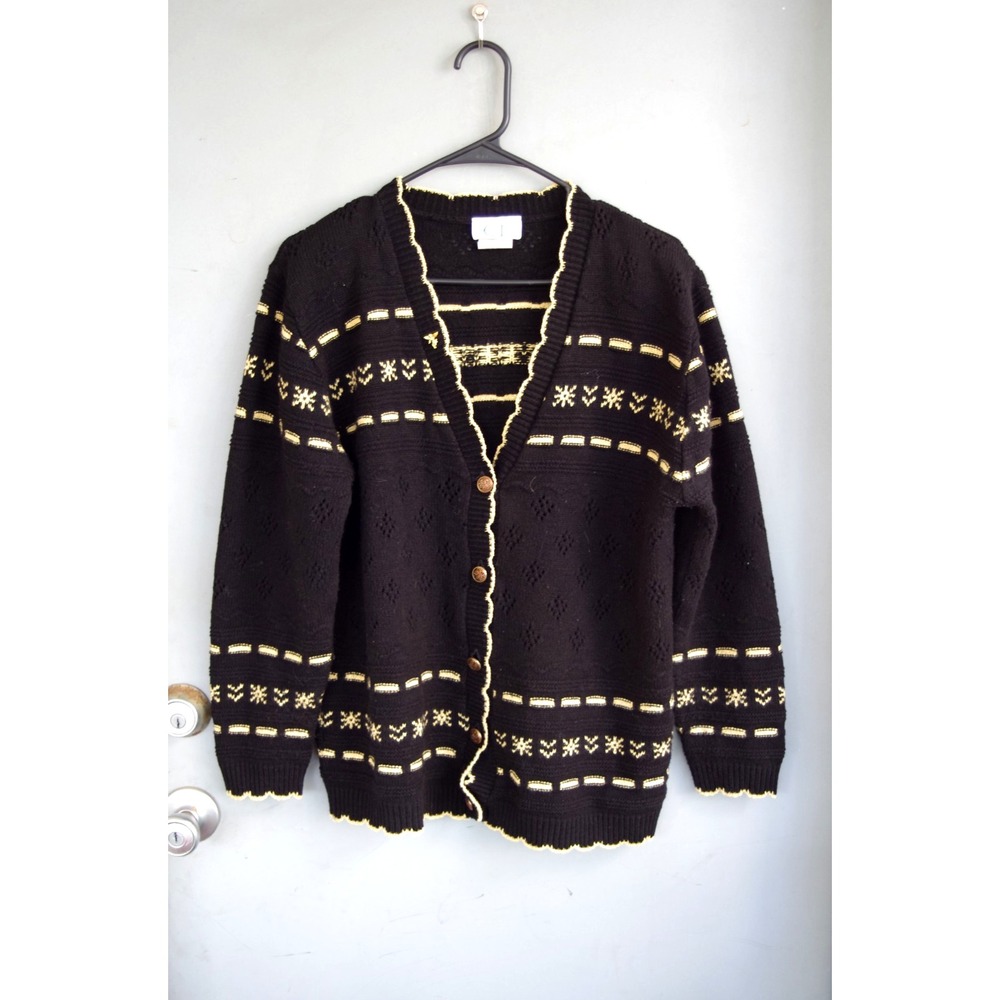 Vtg 80s 90s Cricket Lane Sweater Black Gold‎ Sparkly Christmas Holiday EUC USA M